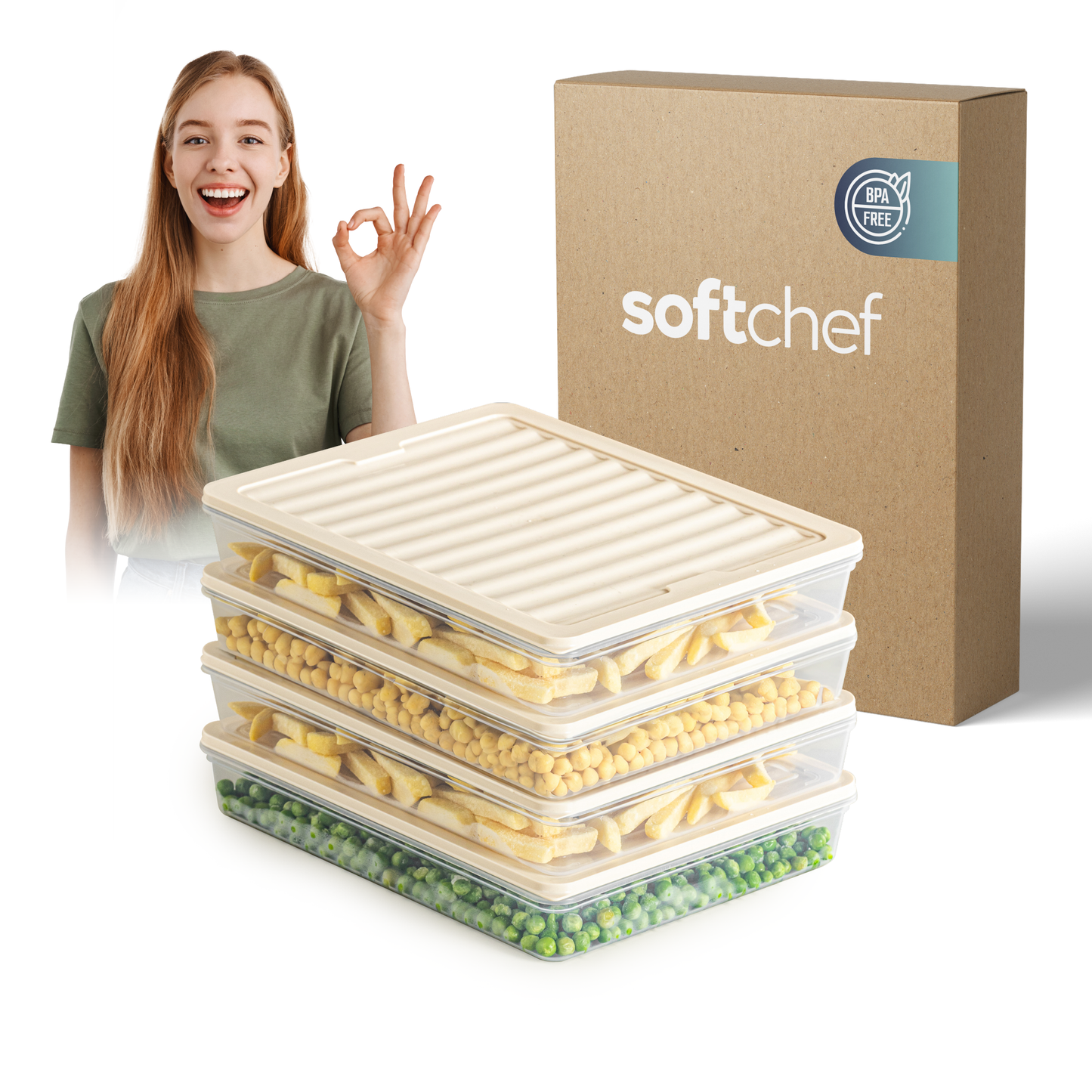 Fresh Box 4 Piece Food Storage Container Set (4×2400ml) Grey or Beige Lids